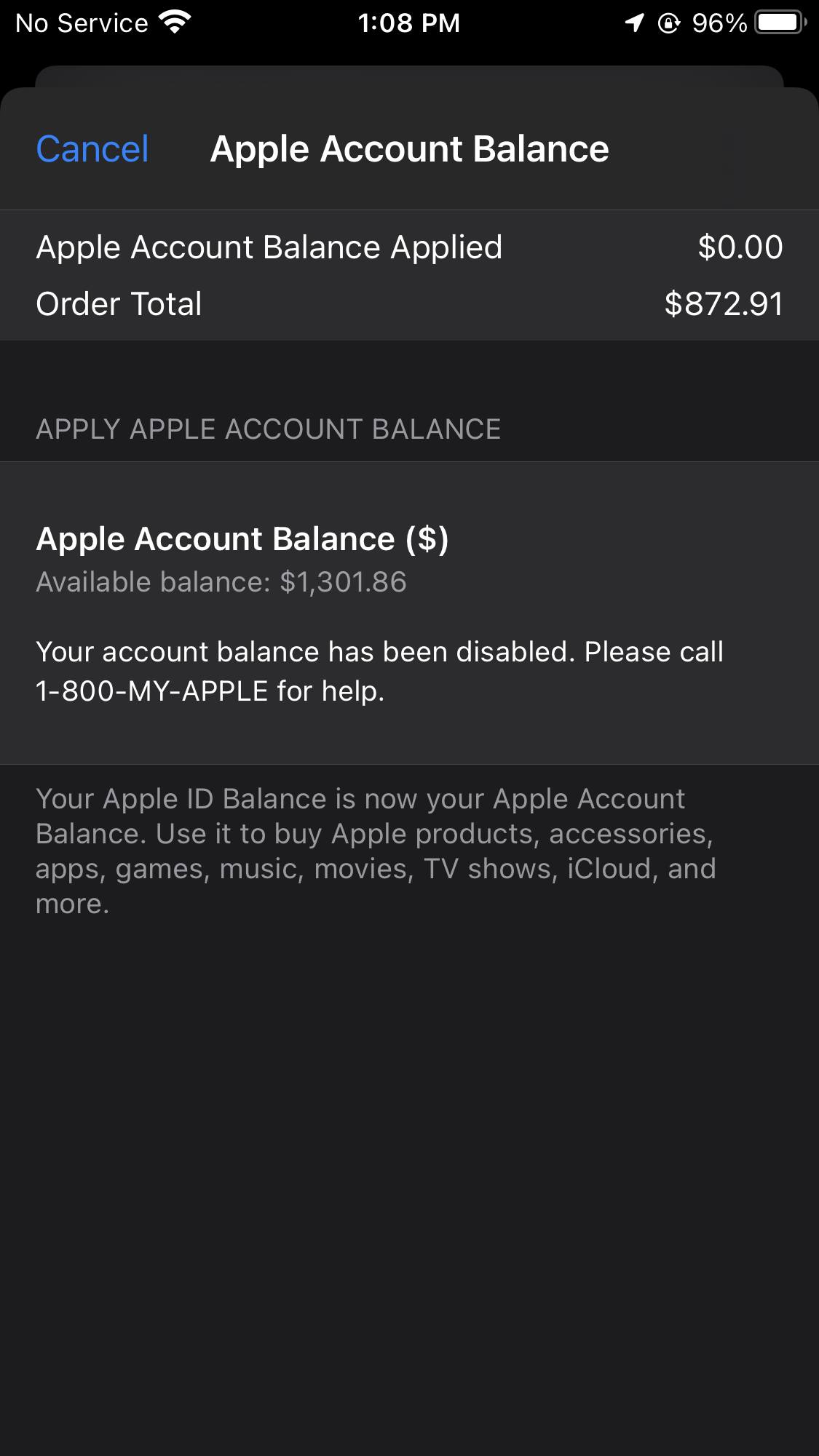 Account balance has been disabled Apple Community