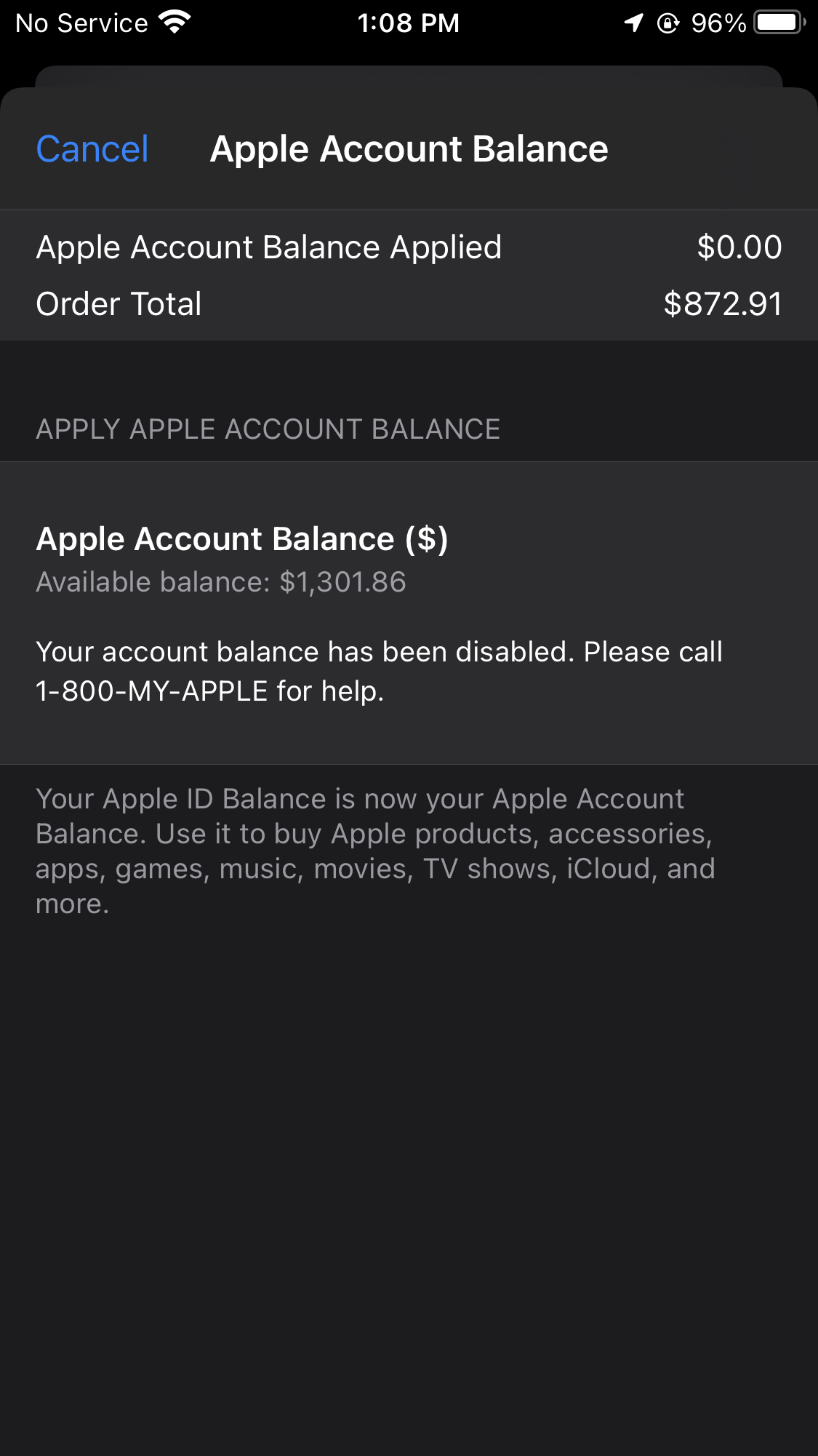 Account Balance Has Been Disabled - Apple Community