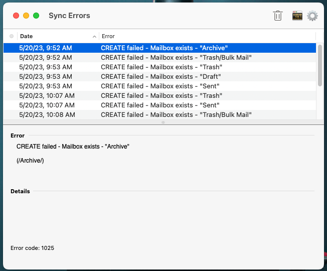 Outlook for Mac error code 1025 Apple Community