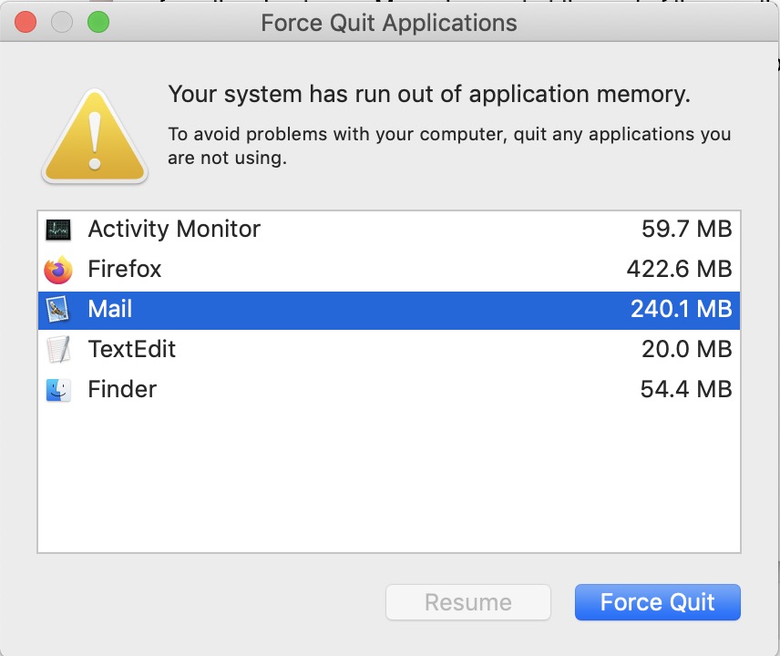 Your system has run out of application me… - Apple Community