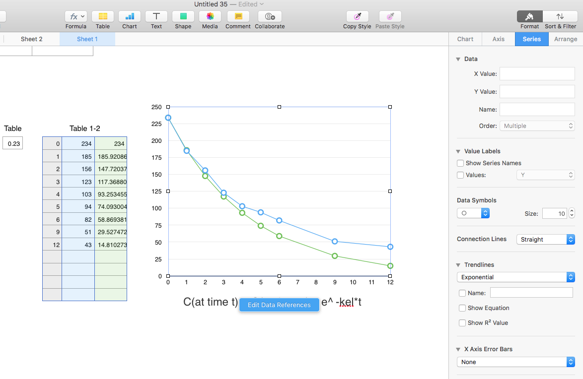 Logarithmic charts in numbers for macbook air