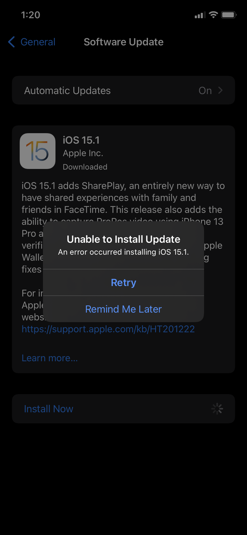 Unable To Install Update IOS 15.1 In Appl… - Apple Community