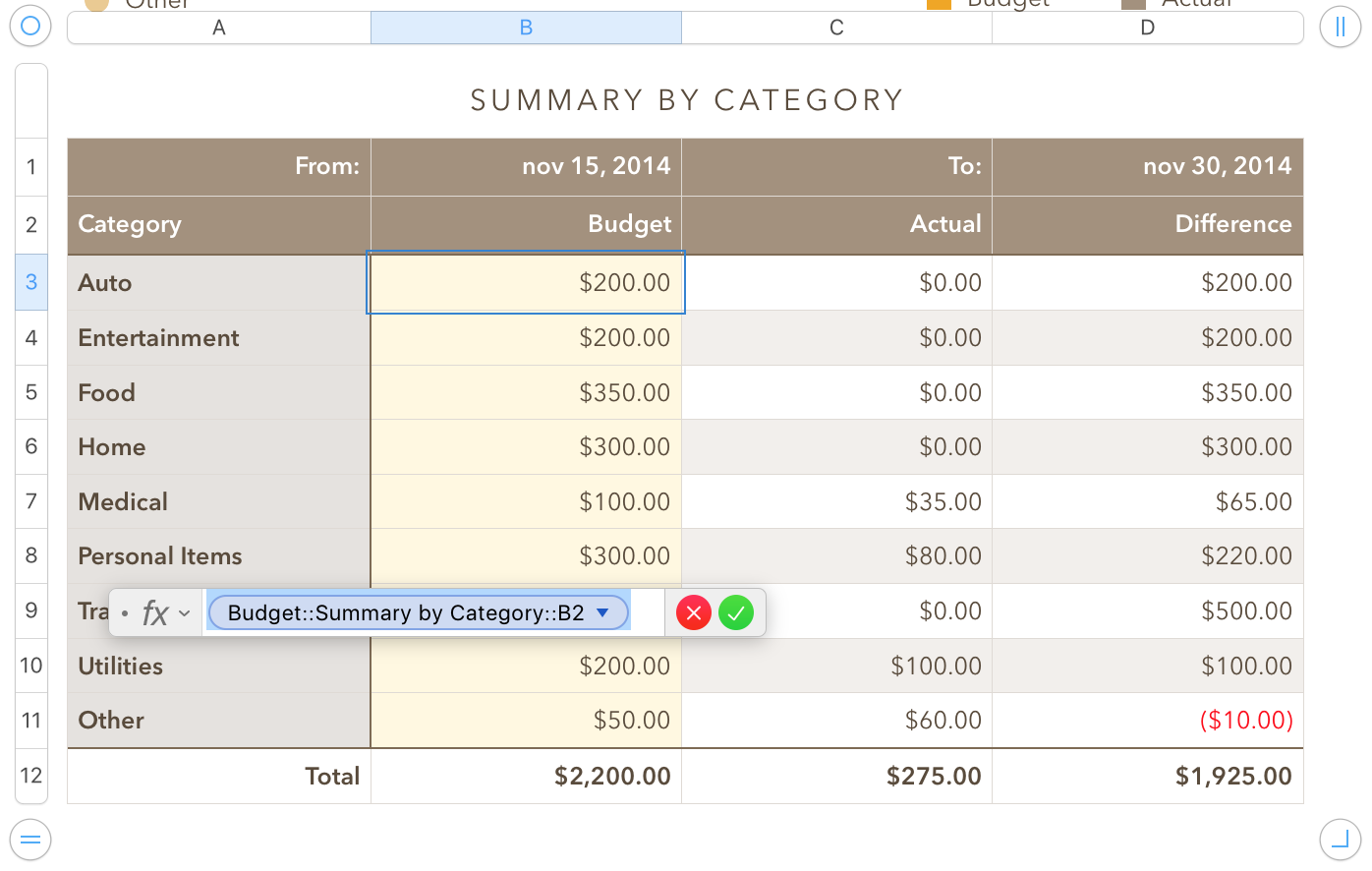 Mac Numbers Personal Budget Template