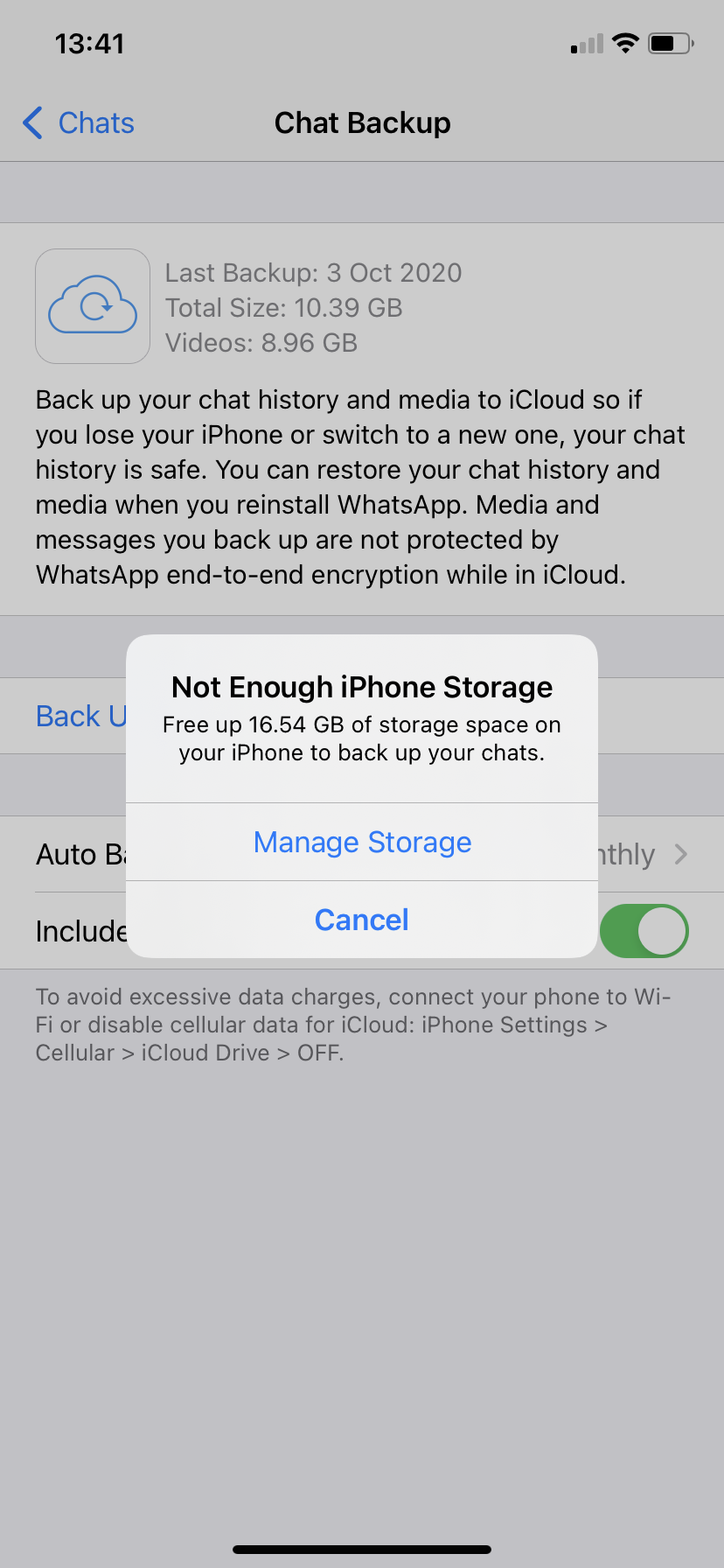 I can’t back up my whatsapp chats - Apple Community