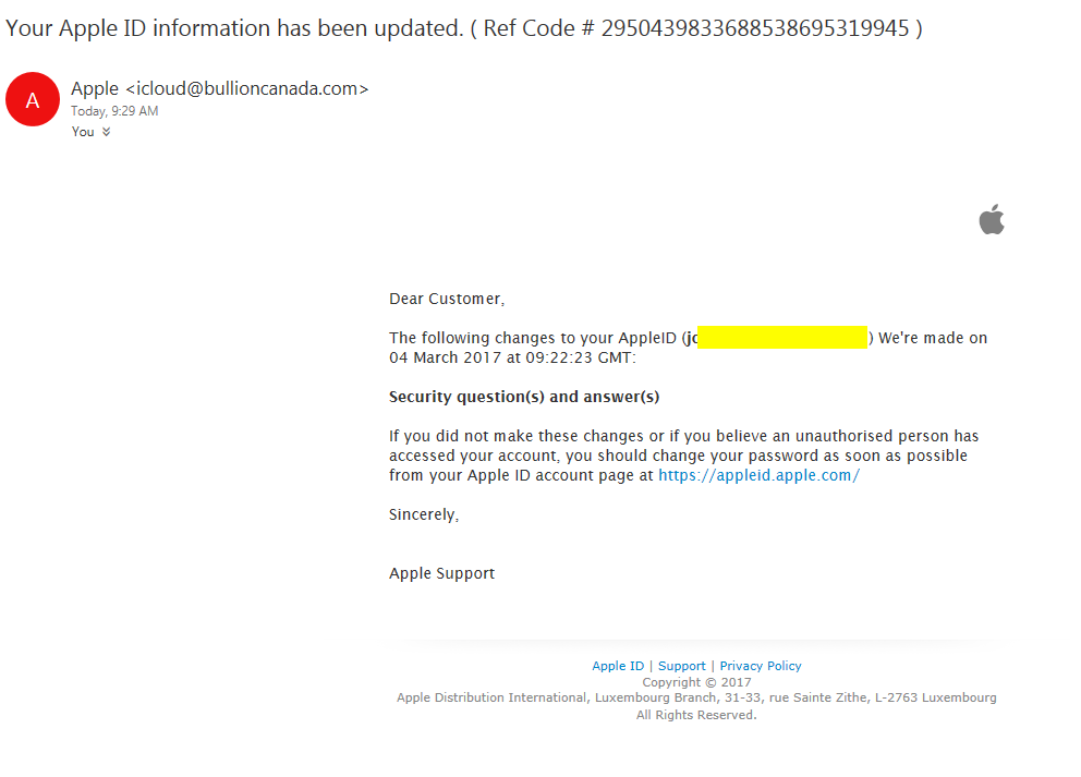 Legit looking scam email from Apple Apple Community
