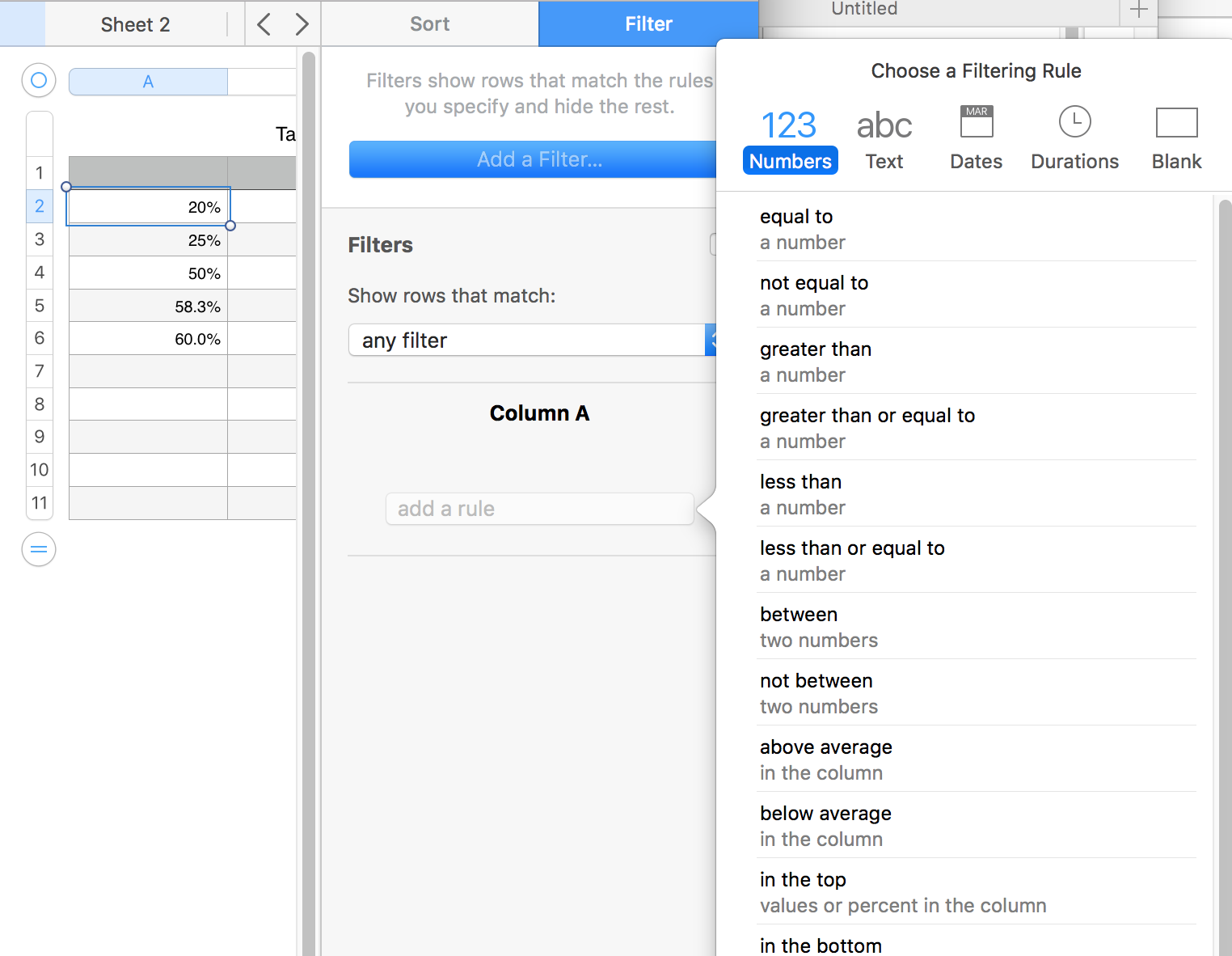 Drop Down Filtering Option For Numbers On… - Apple Community