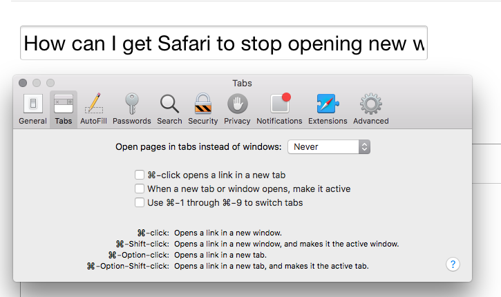 stop safari opening new tabs