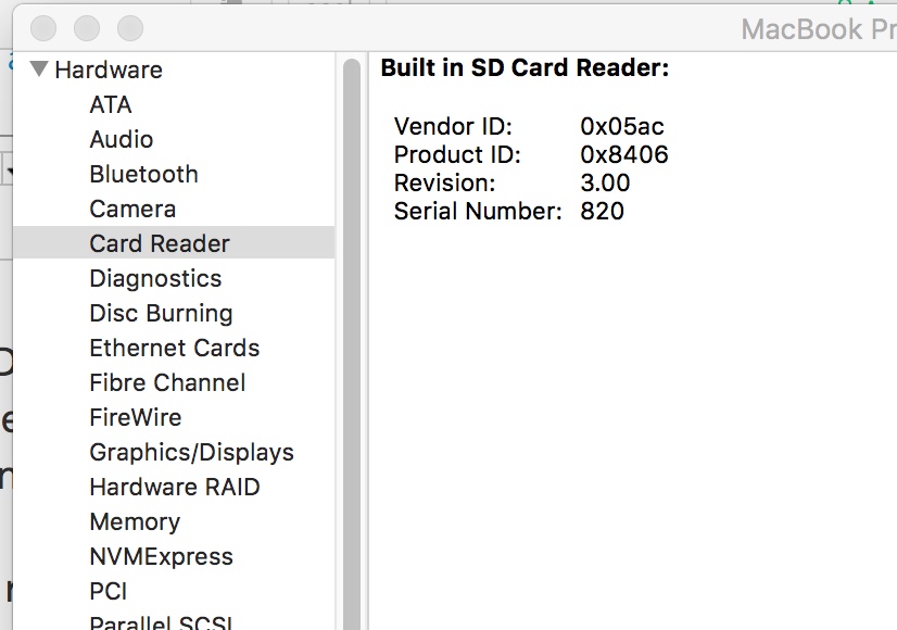 SD Card Reader not working on 13" MBP ear… Apple Community