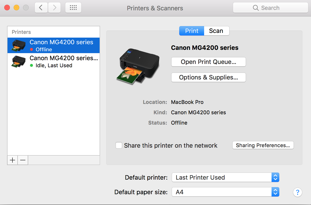 I can't access the scanner on my mg4250 C… - Apple