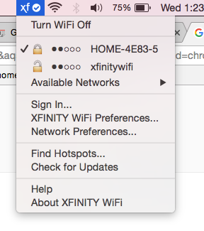 How to remove xfinity wifi app from macbook
