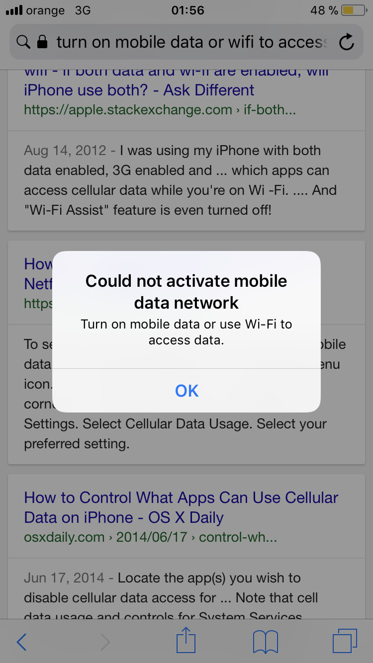 Could Not Activate Mobile Data Network Iphone Se