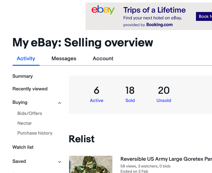 my ebay account history