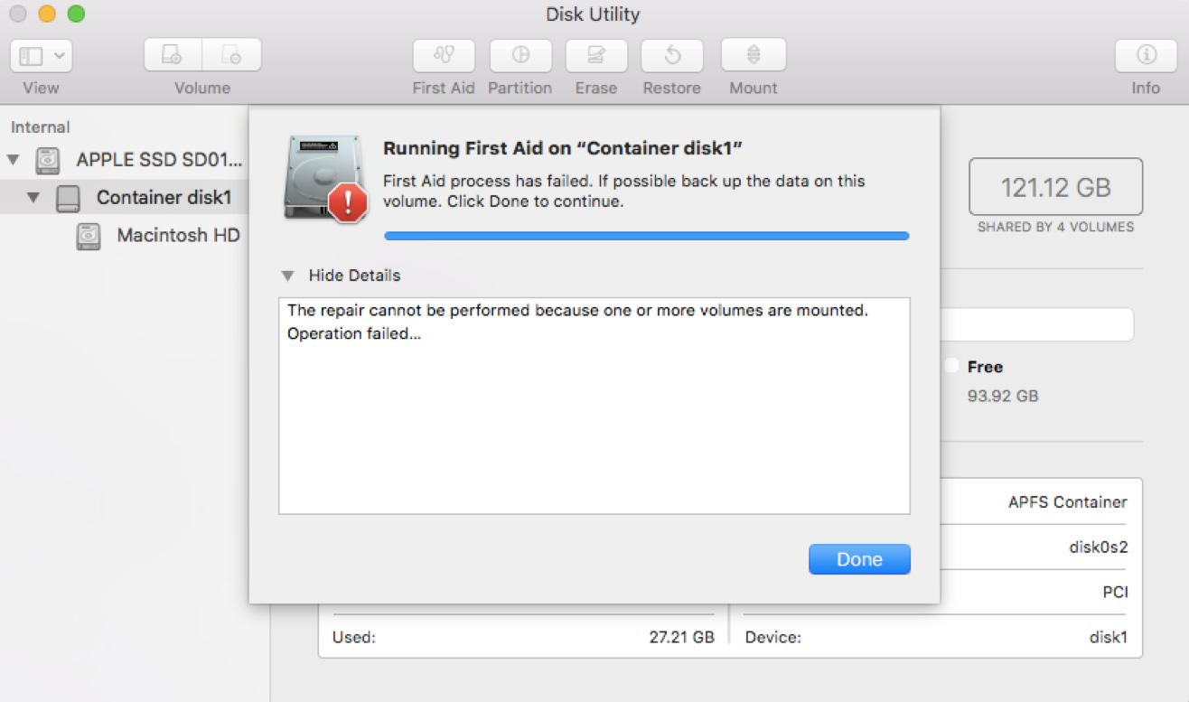 Disk Utility scan failed on 