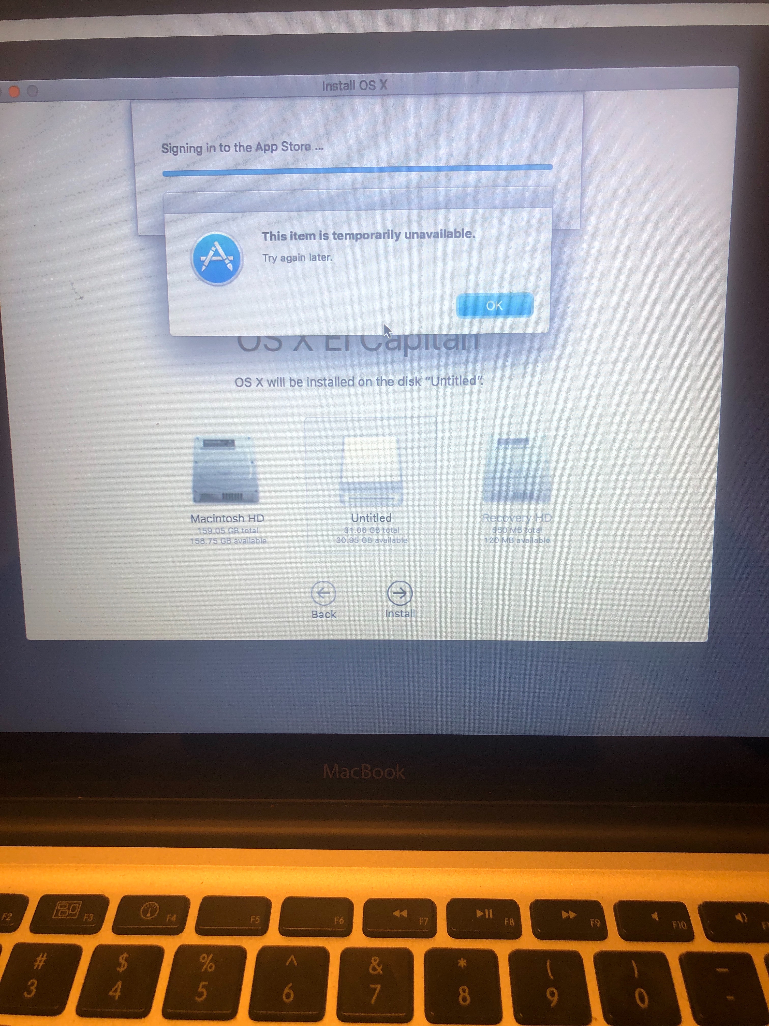 There was a problem installing mac os x try reinstalling что делать