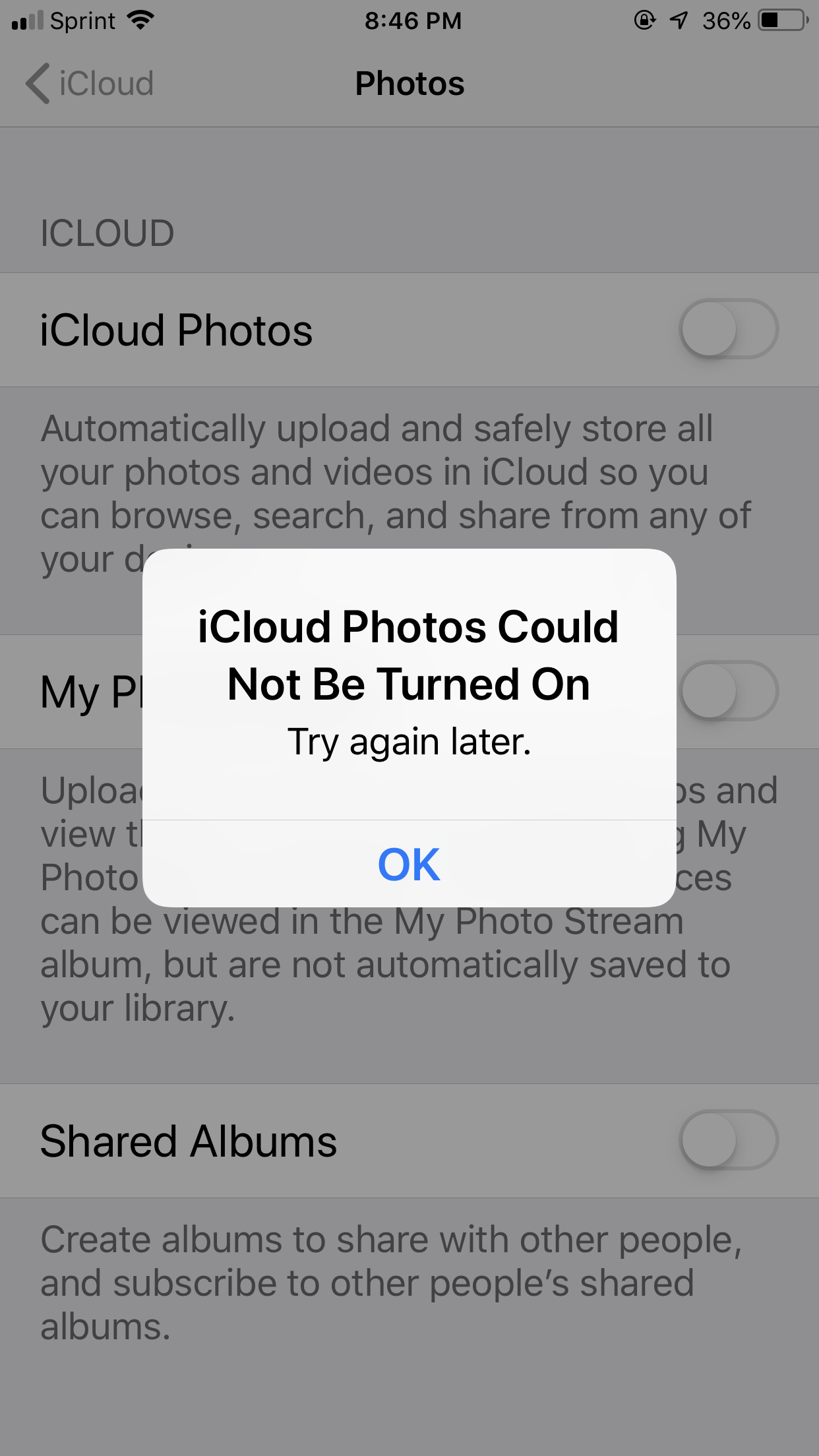 When turning on iCloud Photos I get an er… - Apple Community