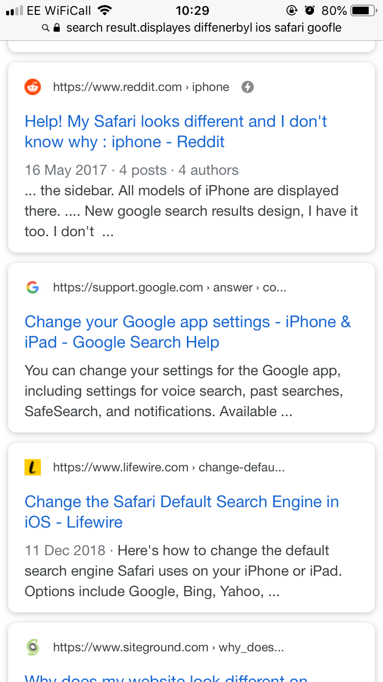 iphone safari google search looks weird