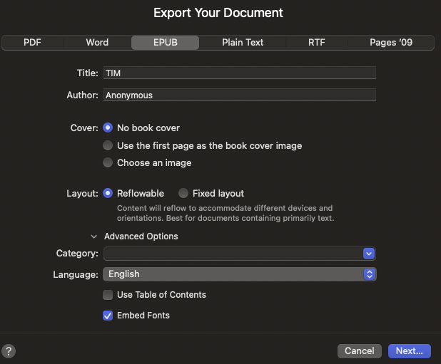 Create an EPUB book in Pages - Apple Support