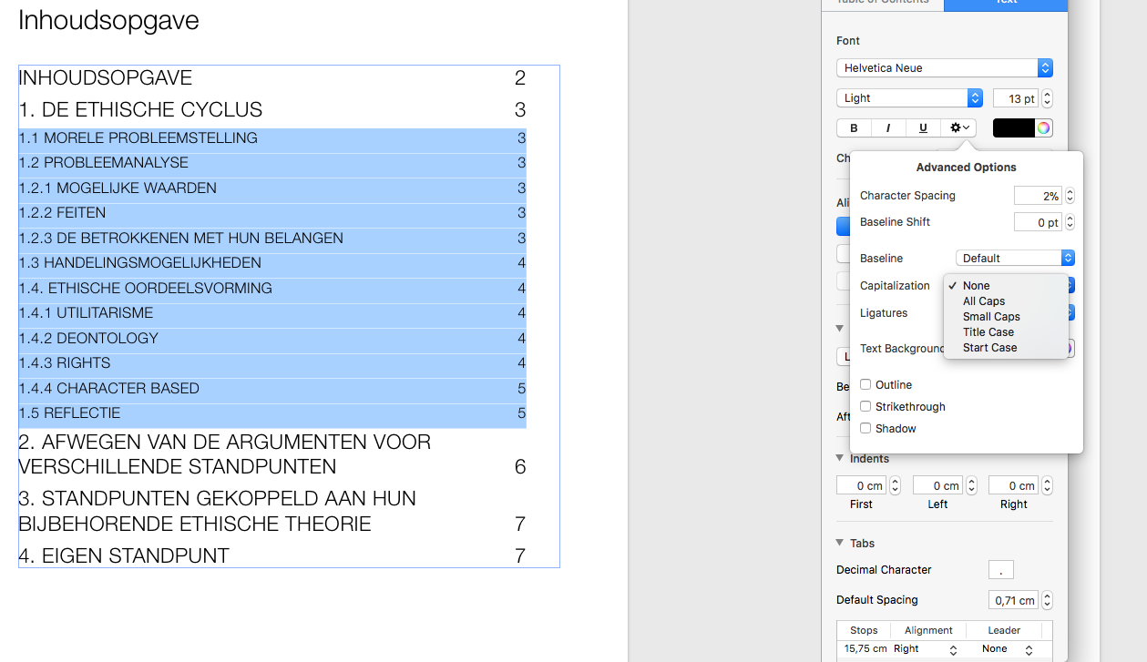 Pages Table of contents goes all caps wi… Apple Community