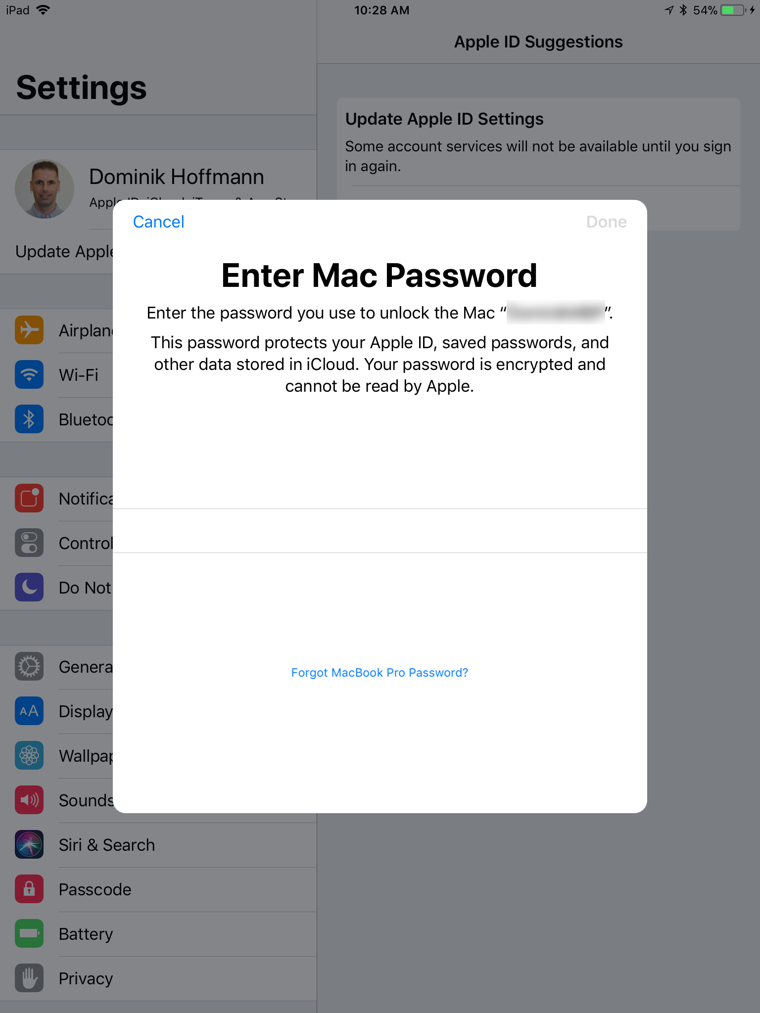 macbook pro is stuck on enter apple id password screen