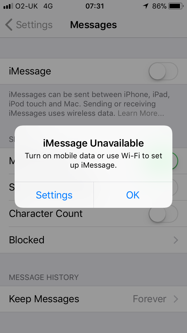 iMessage won’t turn on - asks for WiFi or… - Apple Community