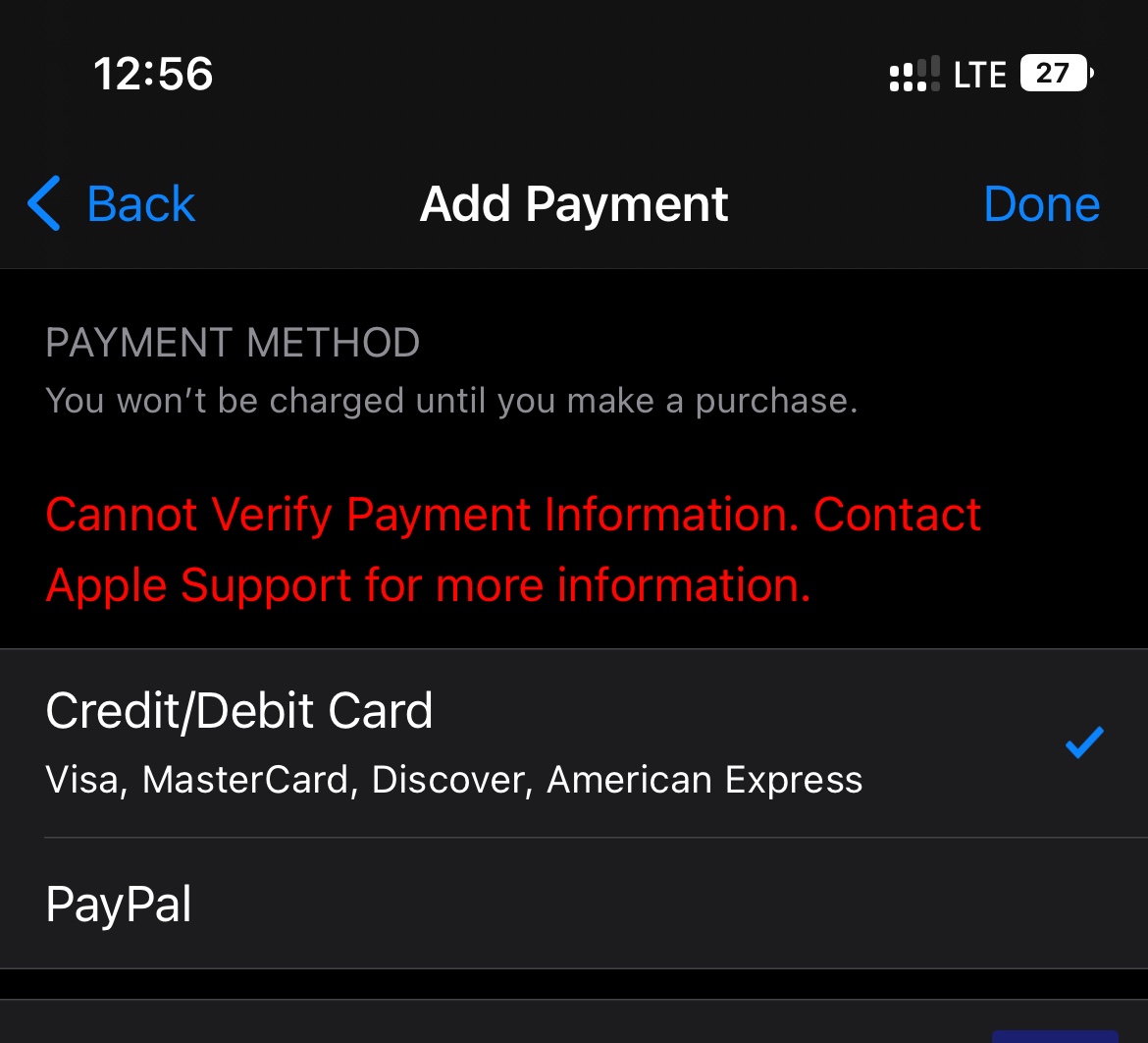 i can t add my card to apple id