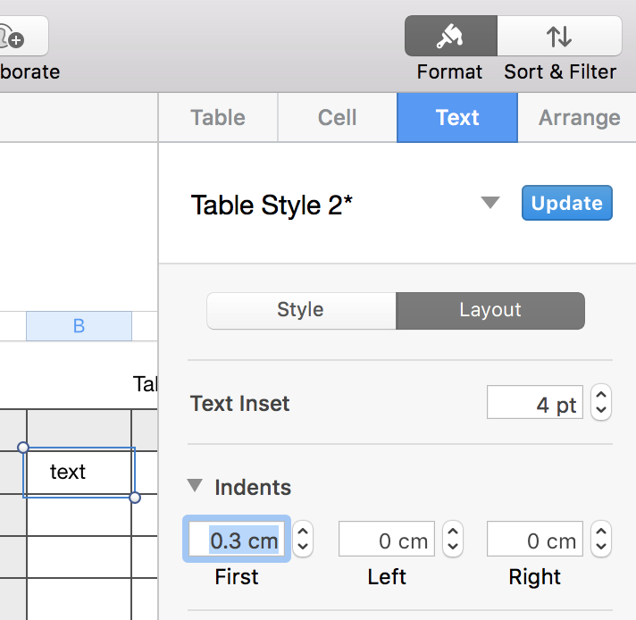 How do I indent text in a cell (using Num… - Apple Community