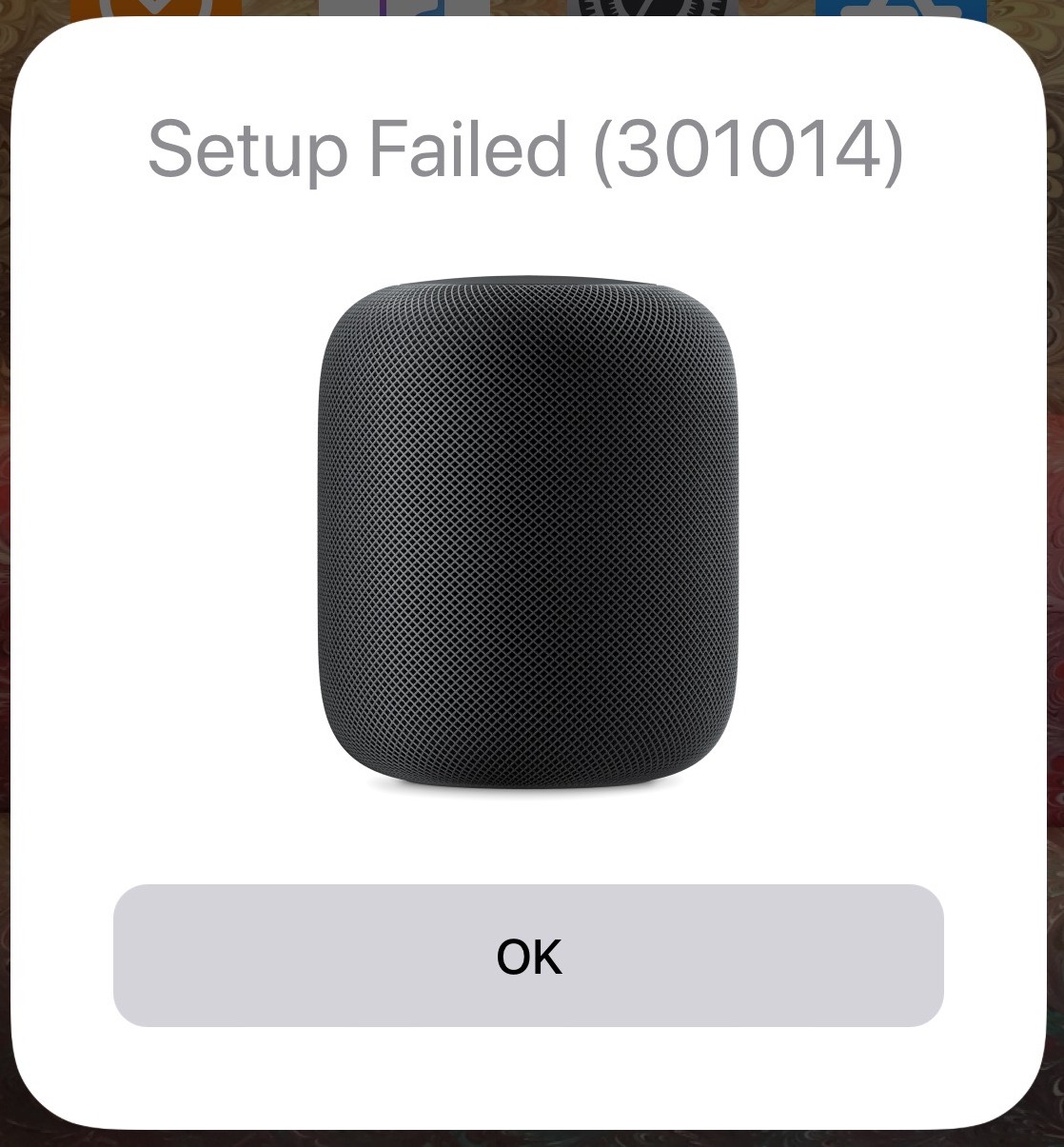Homepod setup fails with error 301014 