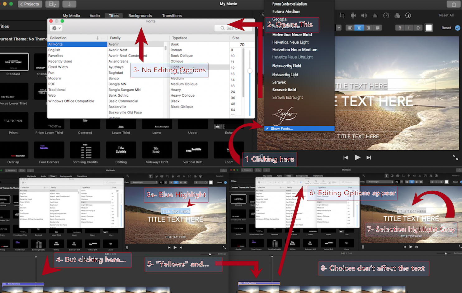 No Show Fonts Editing Panel On Imovie S Apple Community