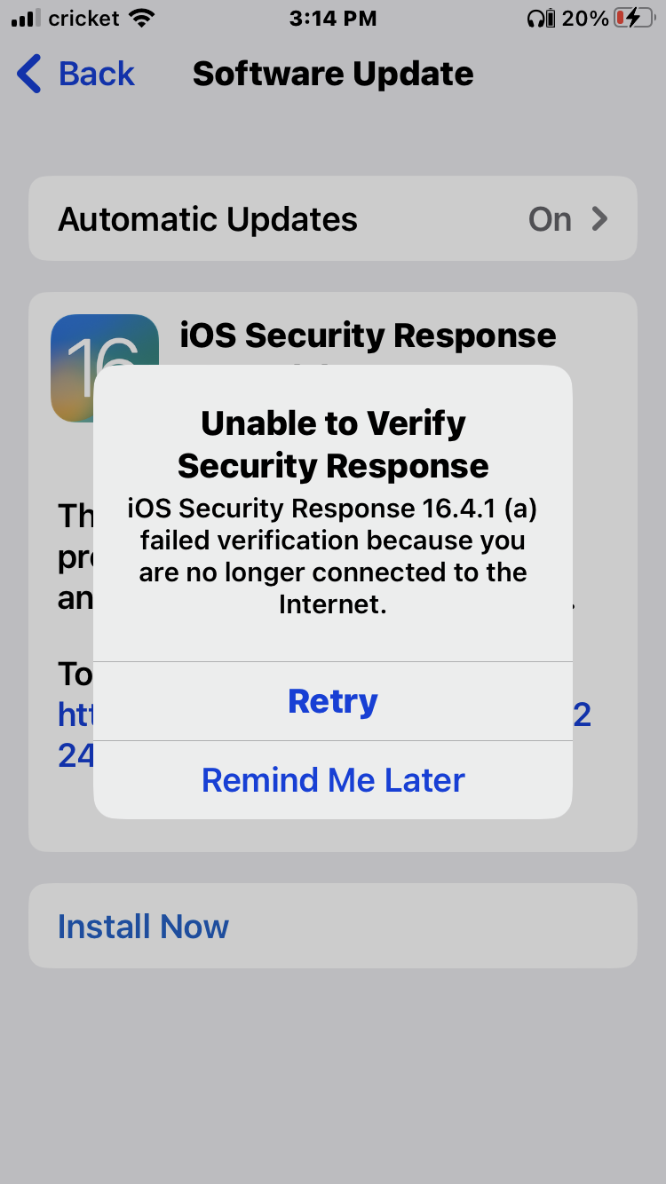 IOS 16.4 Failed Verification Because You … - Apple Community