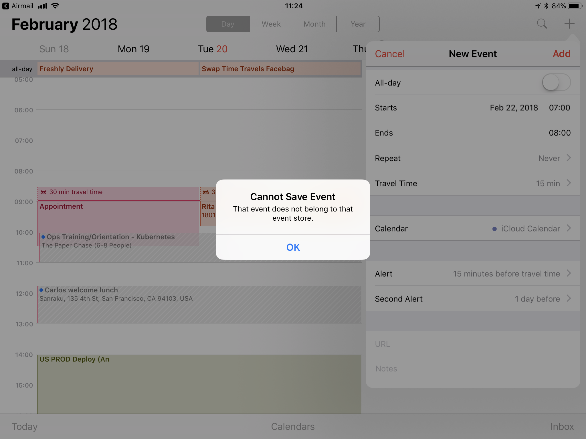 Can t add event to calendar in ios 11 2 5 Apple Community