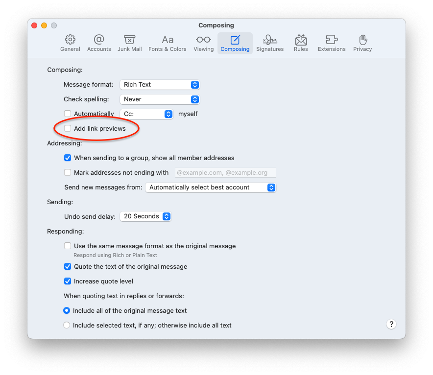 Change Apple Mail link default to plain l… Apple Community