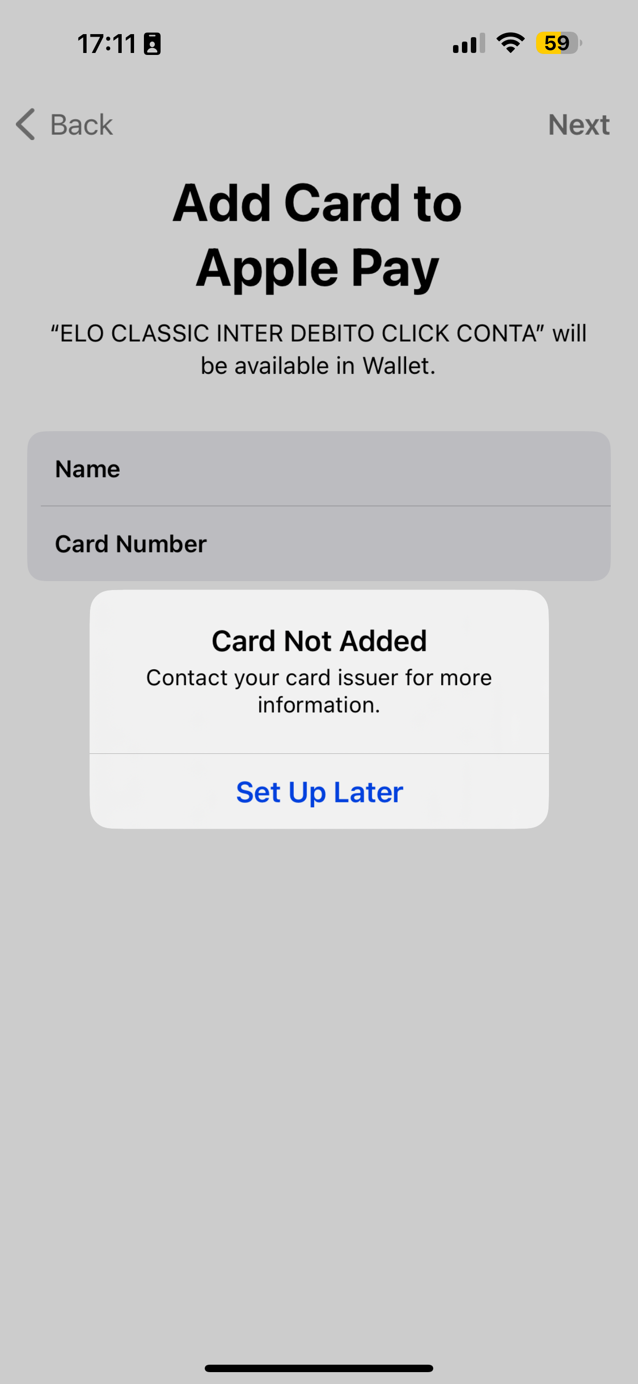 My Card Can t Be Added On My Apple Wallet Apple Community