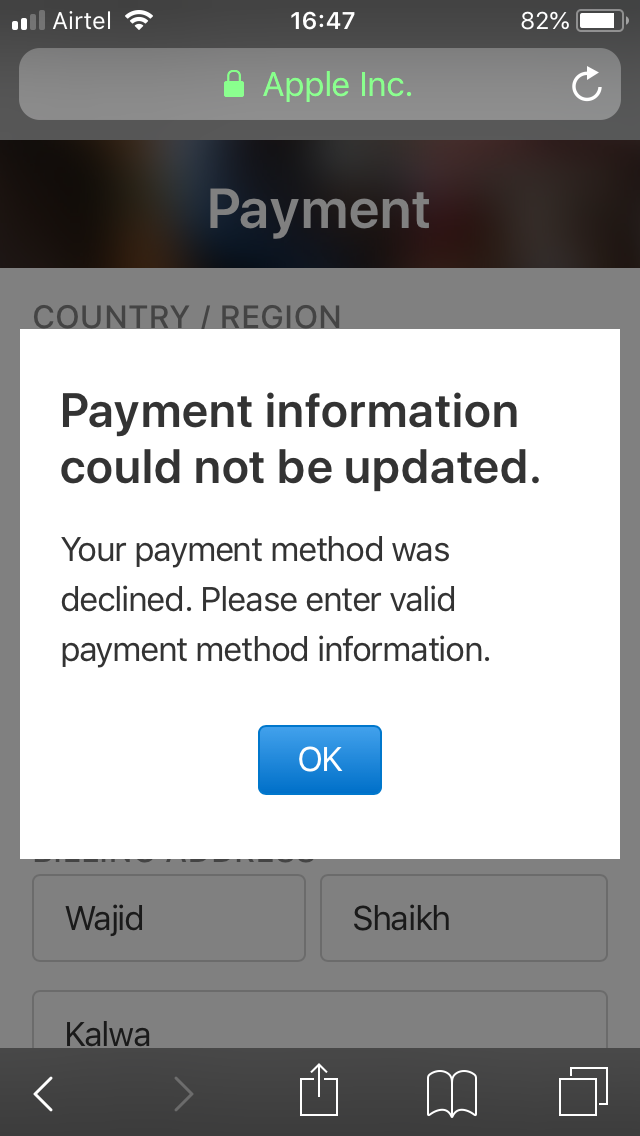 Payment could not be completed - Apple Community