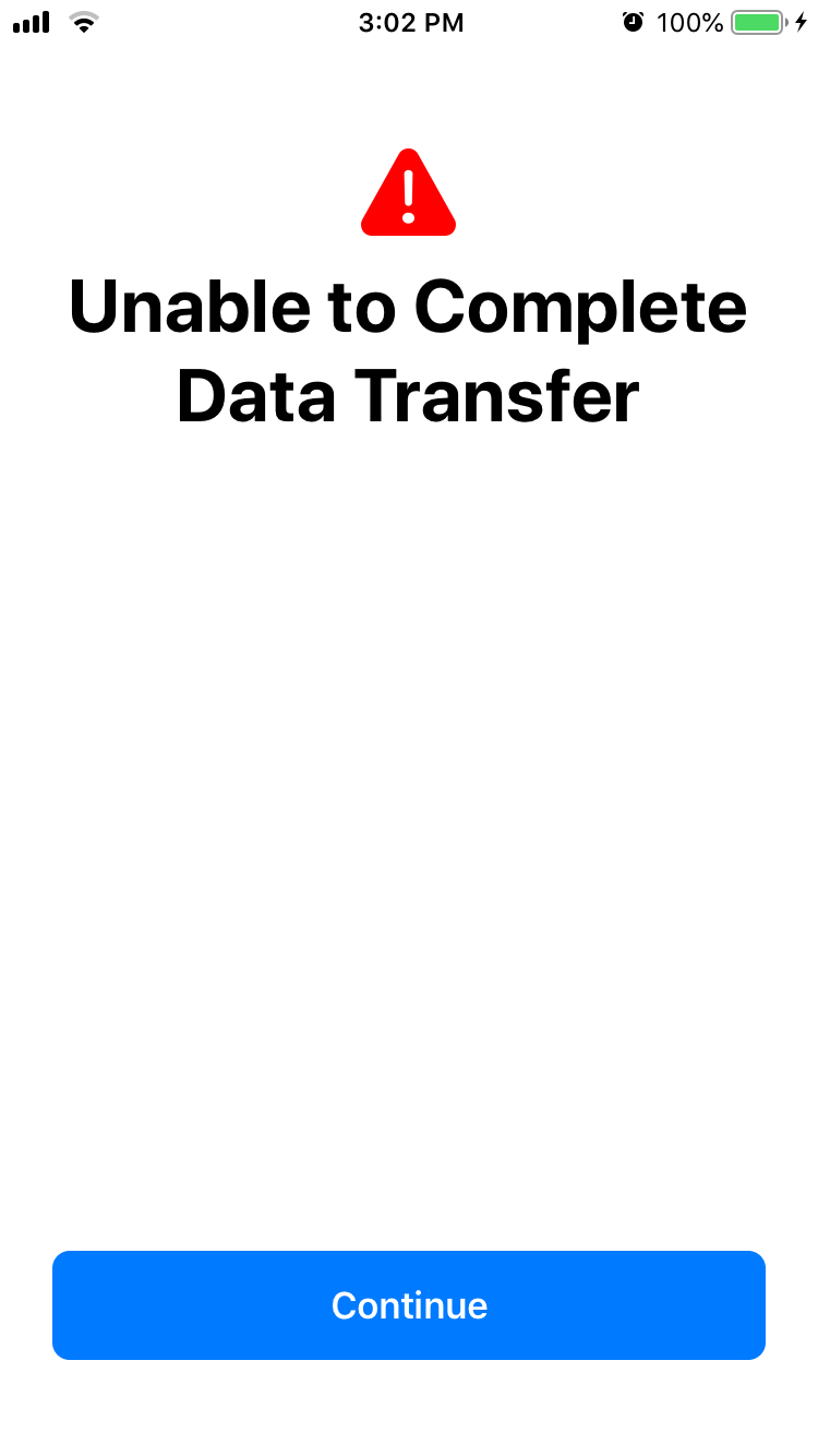 Iphone Unable To Complete Data Transfer Apple Community
