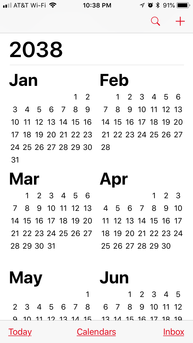 Iphone calendar wrong starting in 2038 2X… Apple Community