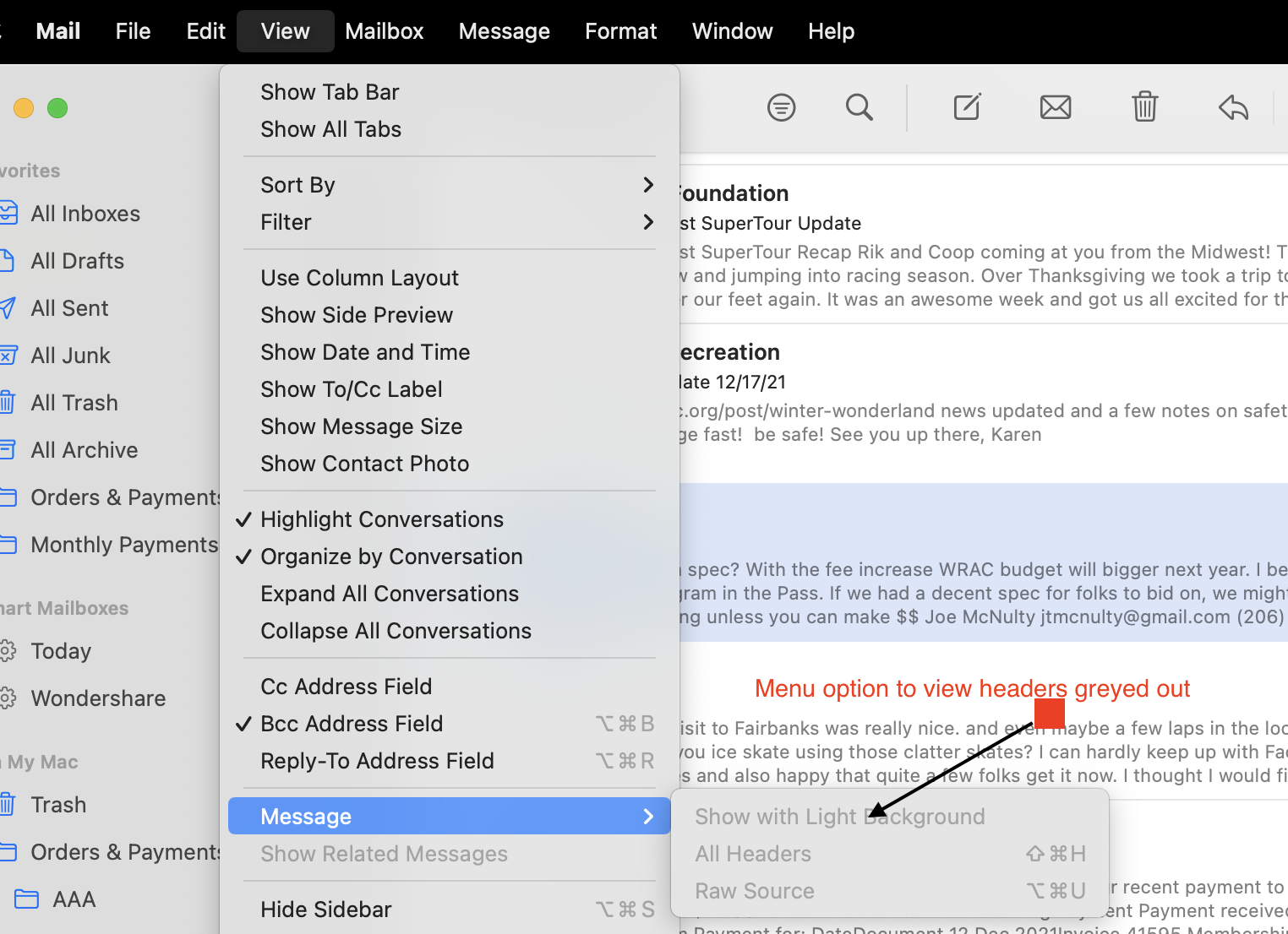 Can't access headers in Mail Version 15.0… Apple Community