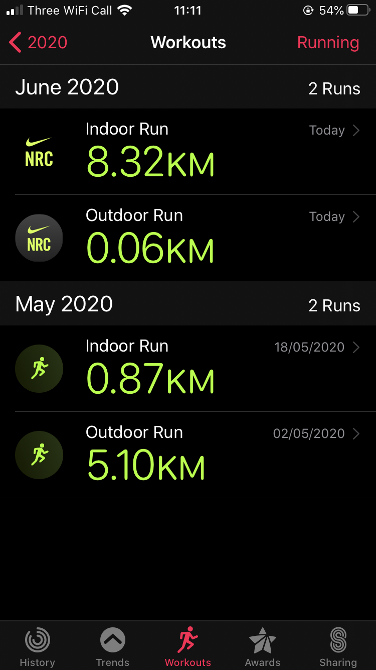 Activity and Nike running club not 