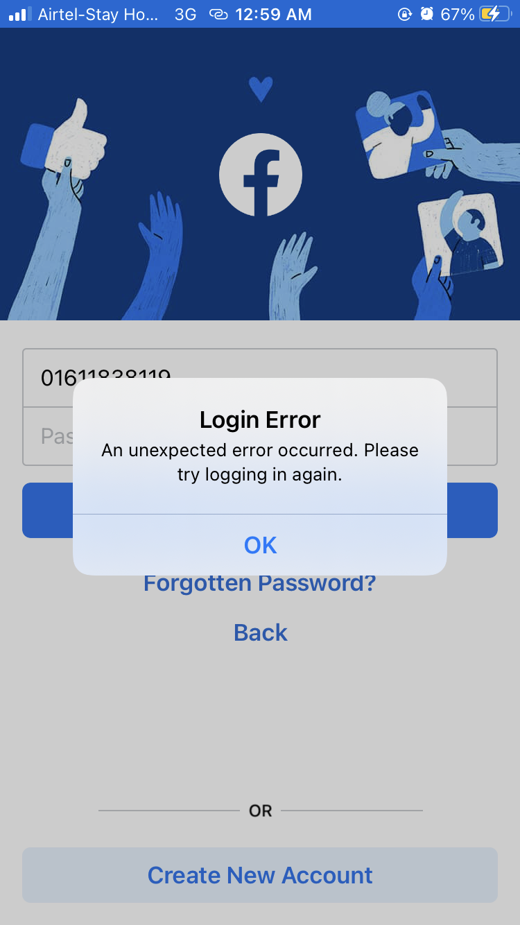I am unable to connect my account to Facebook. - Crashes