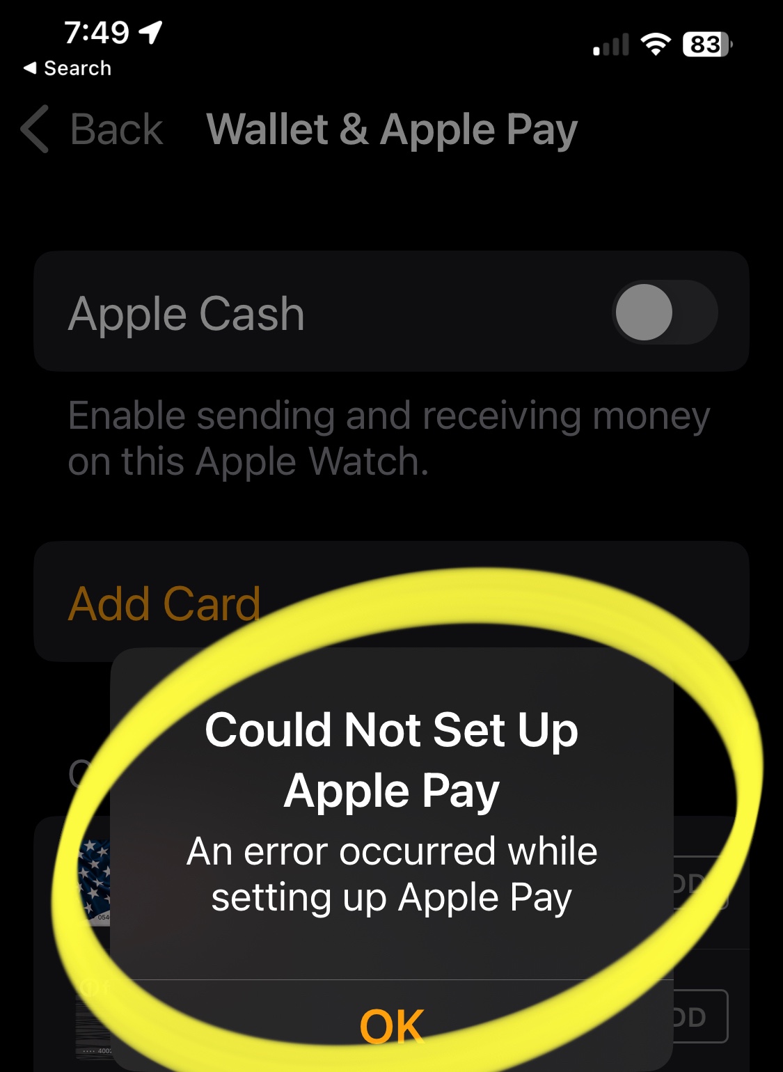 Cannot add cards to Apple Watch Apple Community