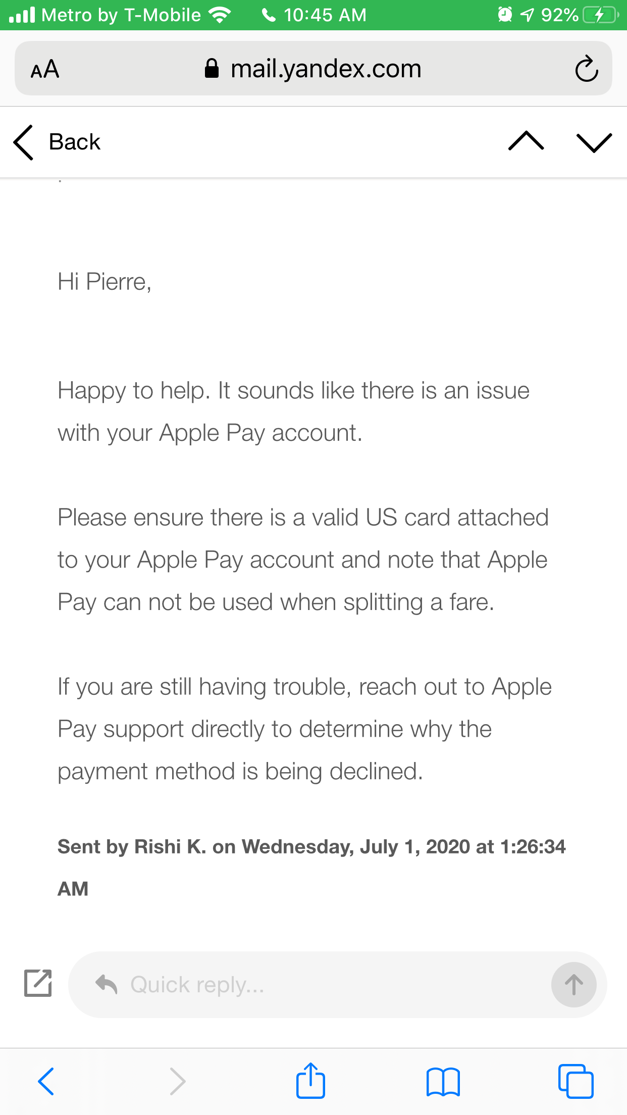 My Apple Pay does not work with Uber eats - Apple Community
