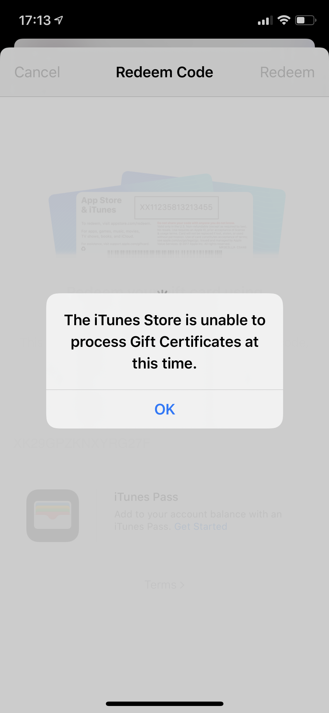 trouble redeeming itunes gift card