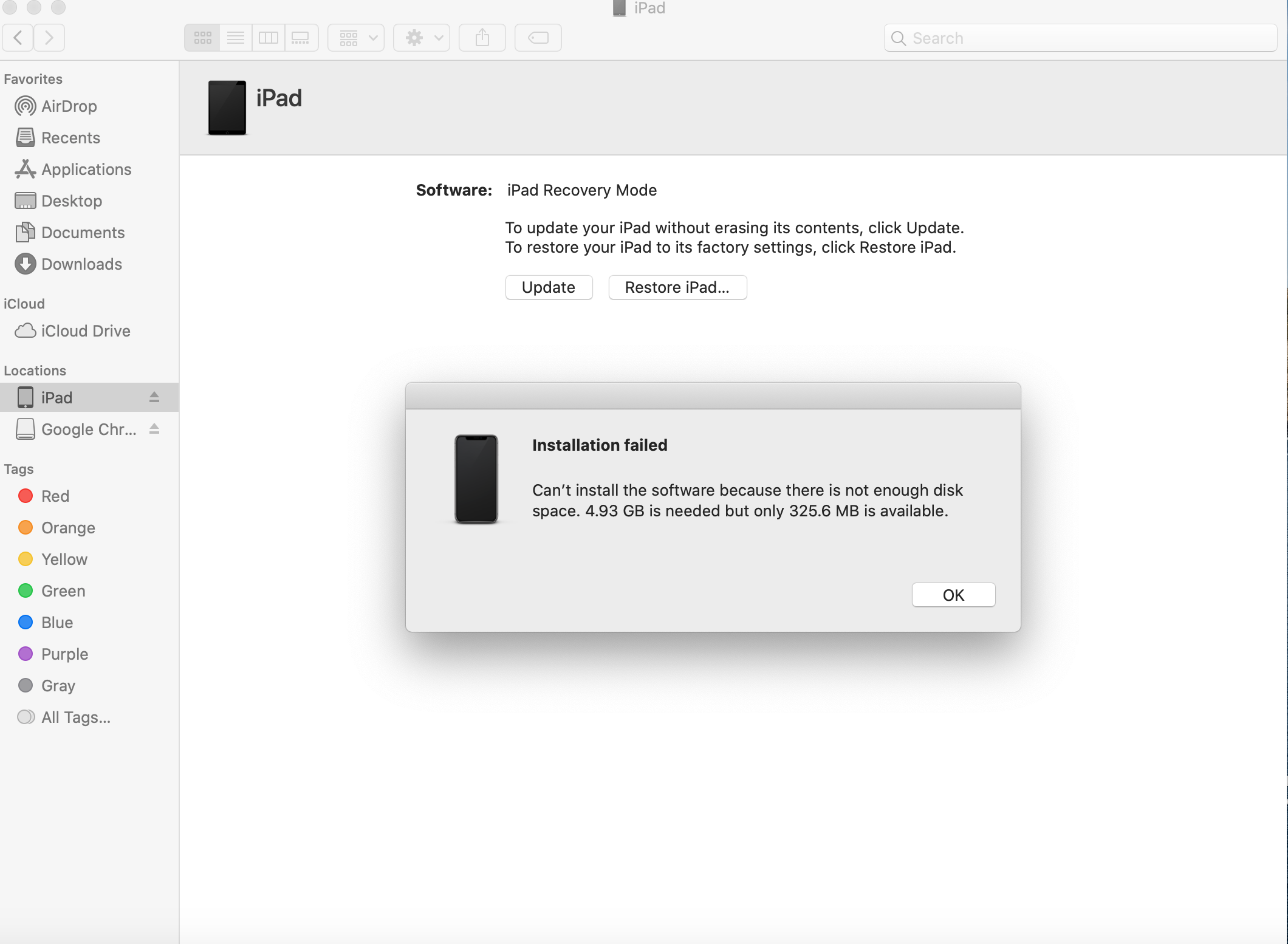 Unable to restore iPad 4 due to low stora… Apple Community