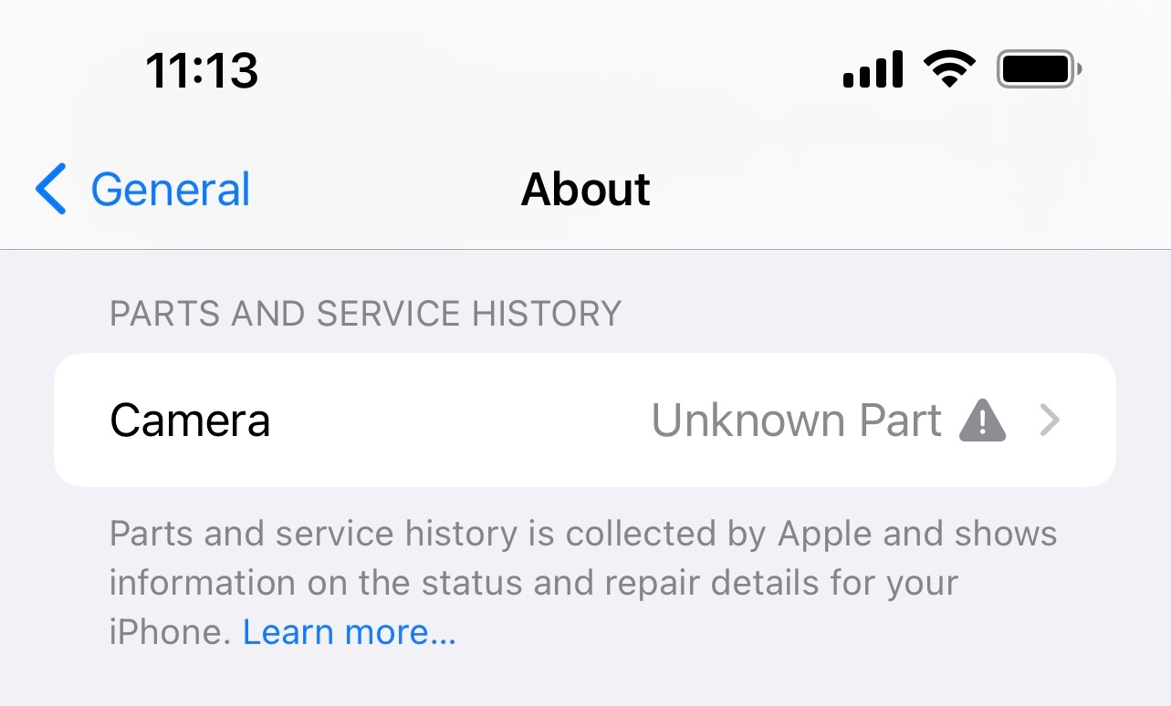 Camera displays as Unknown Part Apple Community