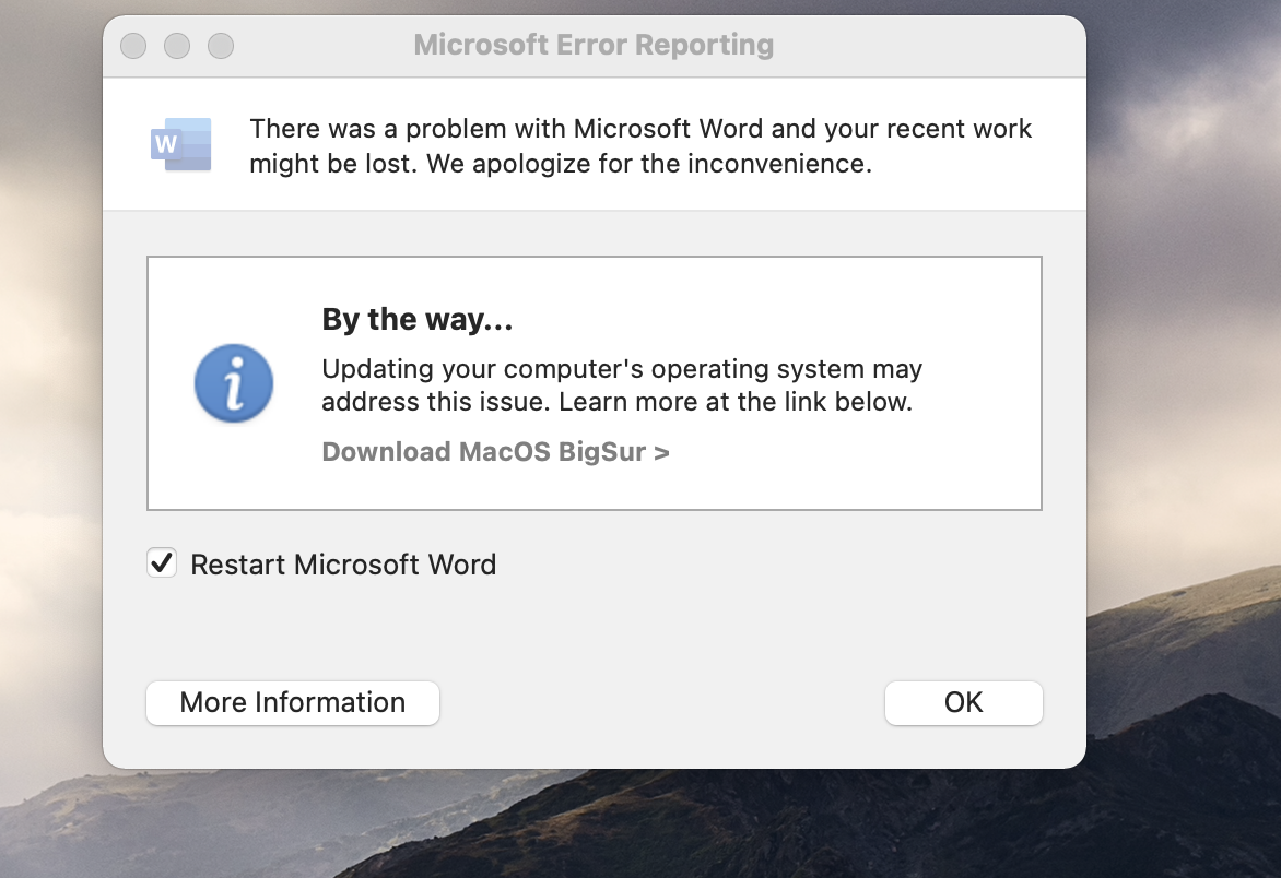 Office365 Word Crash Apple Community