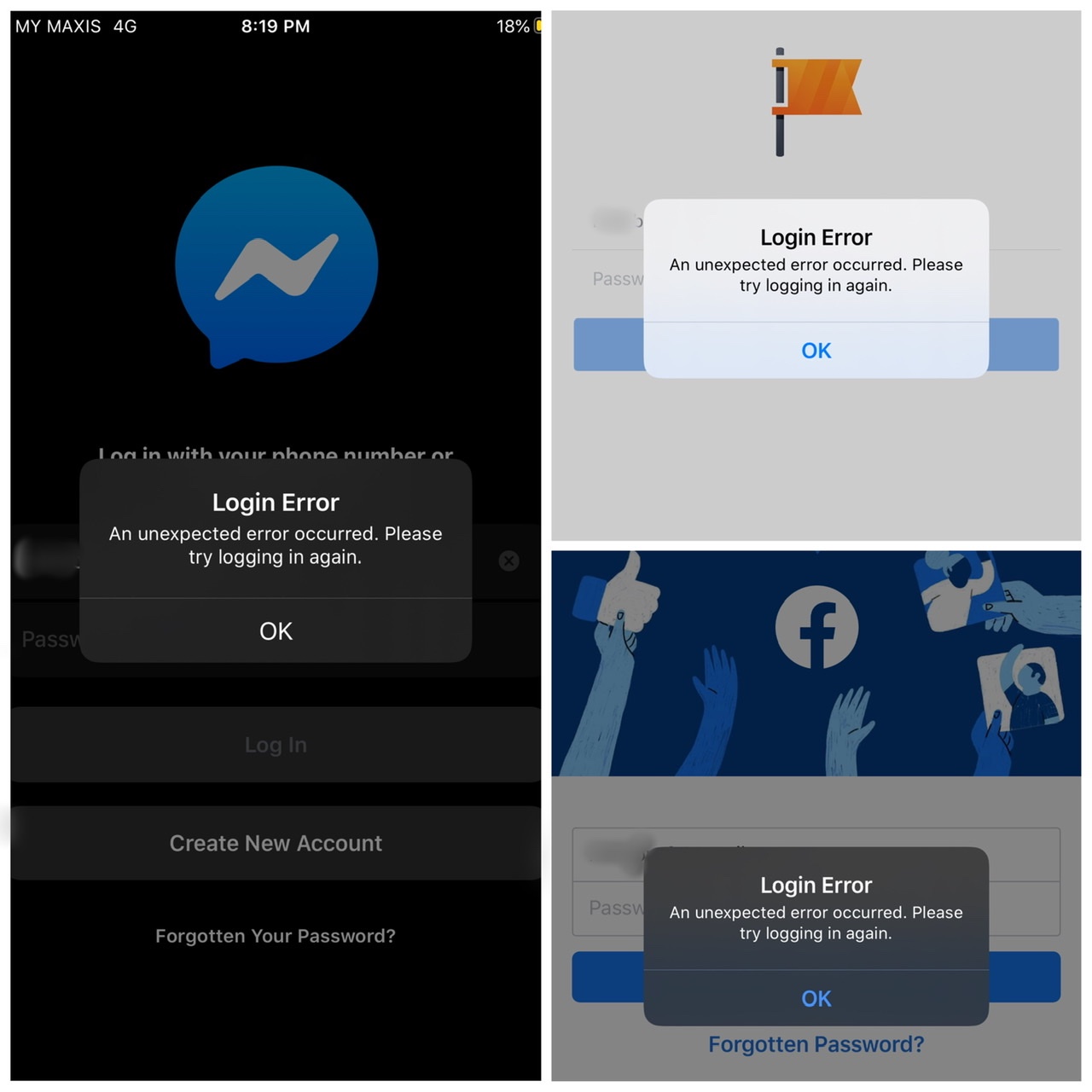 Facebook App/Messenger login error - Apple Community