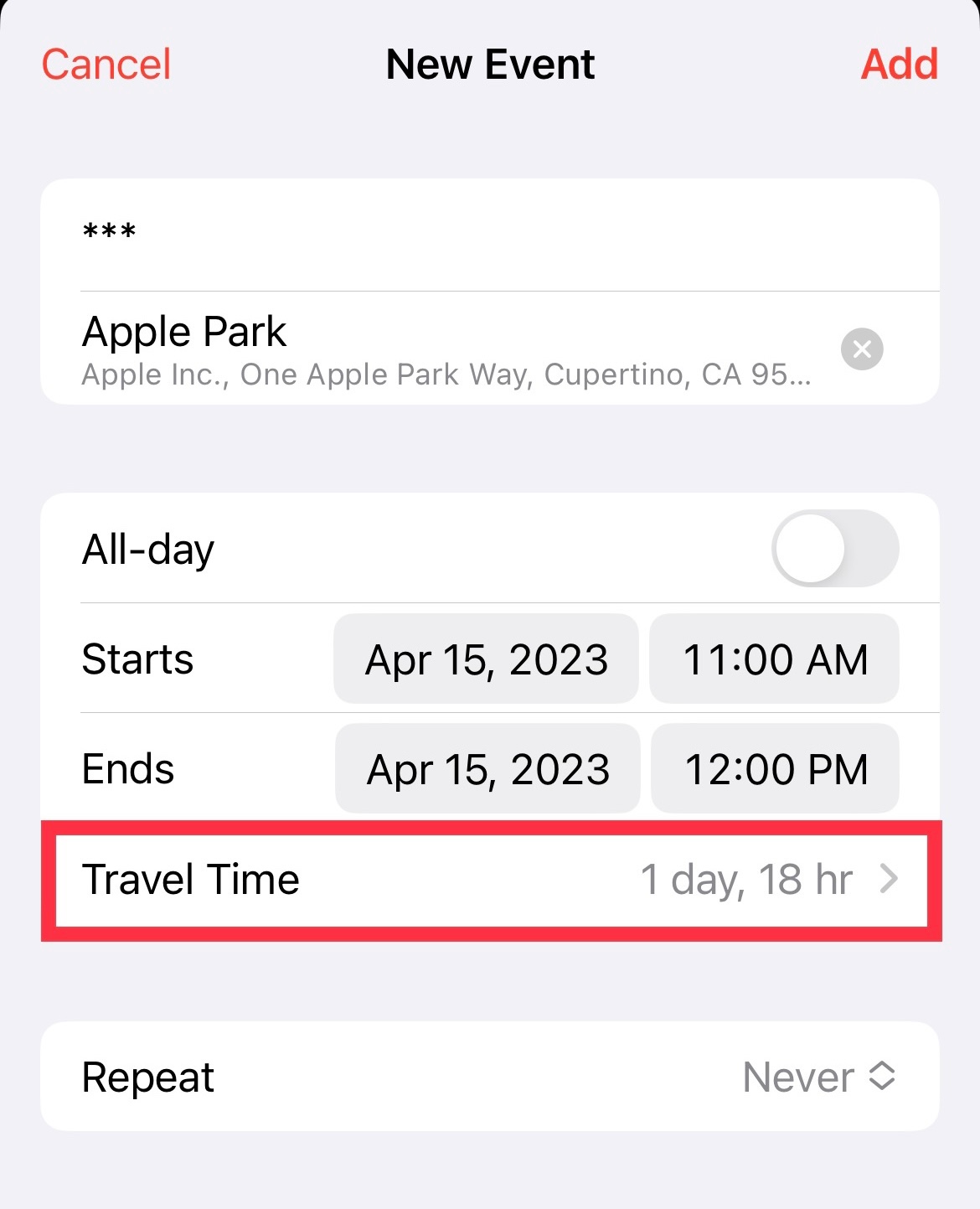 iOS calendar travel time Apple Community