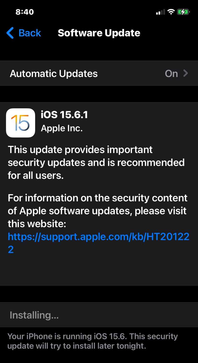 Security Update 15.6.1 - Apple Community