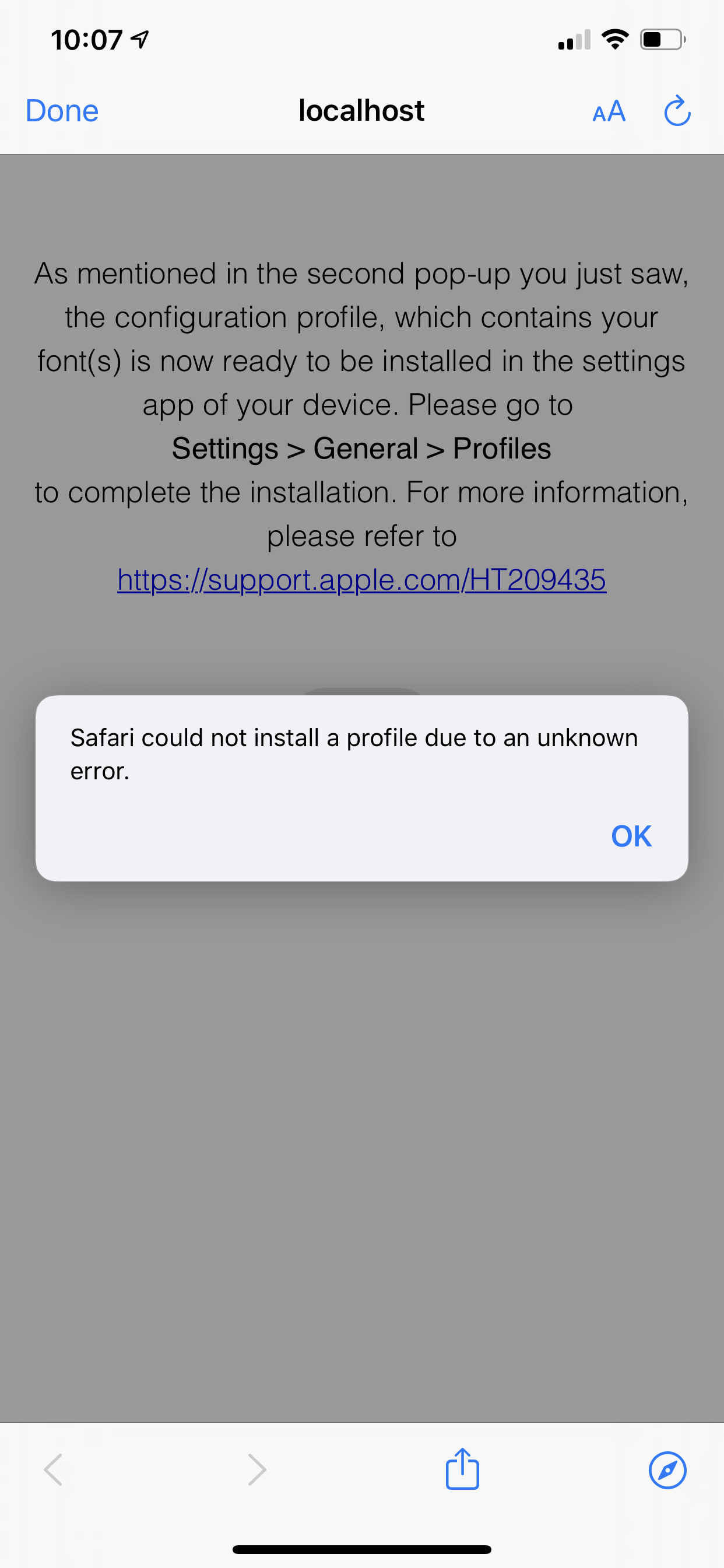 safari could not install a profile