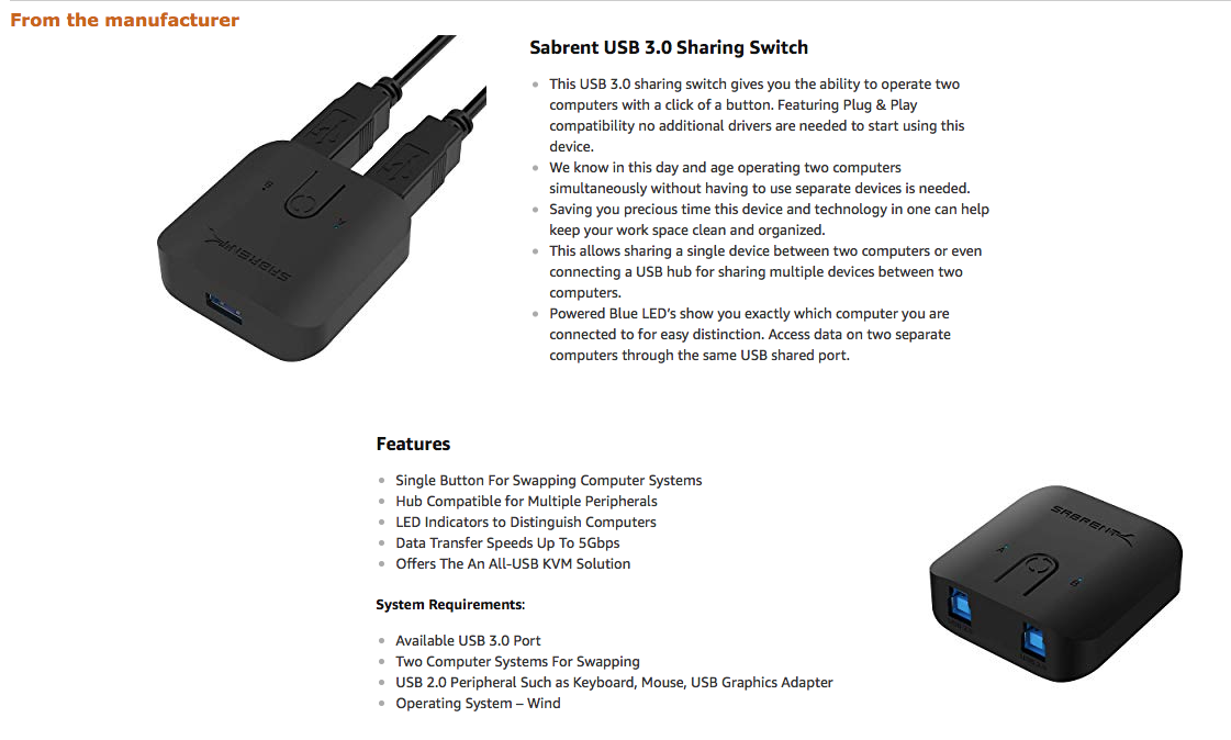 USB 2.0 Sharing Switch - Sabrent