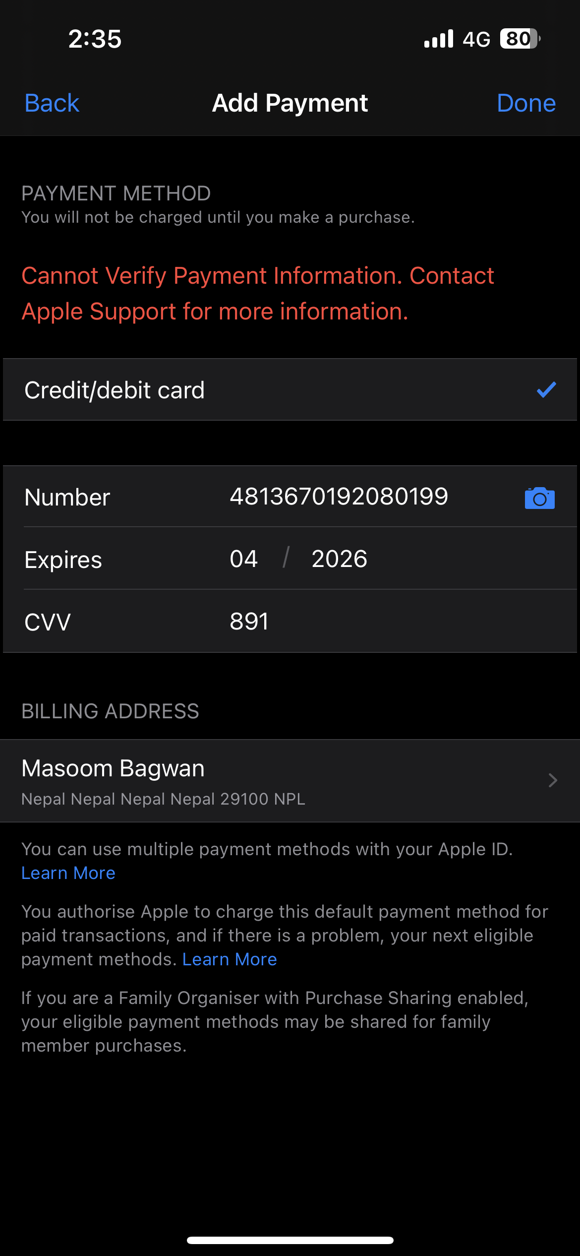 My debit card is not supporting … I can n… Apple Community